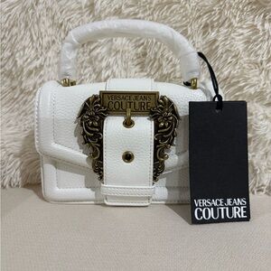Versace Jeans Collection Baroque Buckle Mini Handbag in White